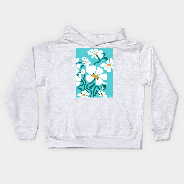 Flores Abstractas en fondo azul Kids Hoodie by FunPrintCraftTienda